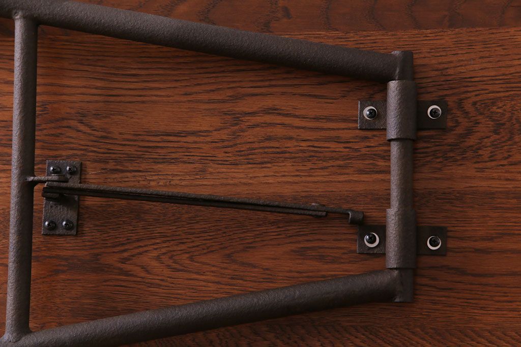 ラフジュ工房オリジナル　鉄脚　ホワイトオーク材製折りたたみテーブル(作業台、ワークデスク、在宅ワーク、在宅用)