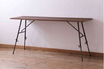 ラフジュ工房オリジナル　鉄脚　ホワイトオーク材製折りたたみテーブル(作業台、ワークデスク、在宅ワーク、在宅用)