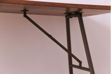 ラフジュ工房オリジナル　鉄脚　ホワイトオーク材製折りたたみテーブル(作業台、ワークデスク、在宅ワーク、在宅用)