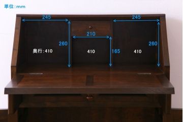 中古美品　松本民芸家具　個性が光るシックなK型ビューロー(ワークデスク、在宅ワーク、在宅用、簿記机)(定価約37万円)