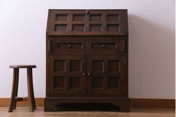 中古美品　松本民芸家具　個性が光るシックなK型ビューロー(ワークデスク、在宅ワーク、在宅用、簿記机)(定価約37万円)