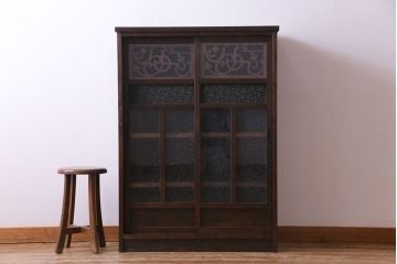 ラフジュ工房オリジナル　当時物色ガラス入り!　大正ロマンな建具を使った戸棚(収納棚、本箱)