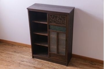 ラフジュ工房オリジナル　当時物色ガラス入り!　大正ロマンな建具を使った戸棚(収納棚、本箱)