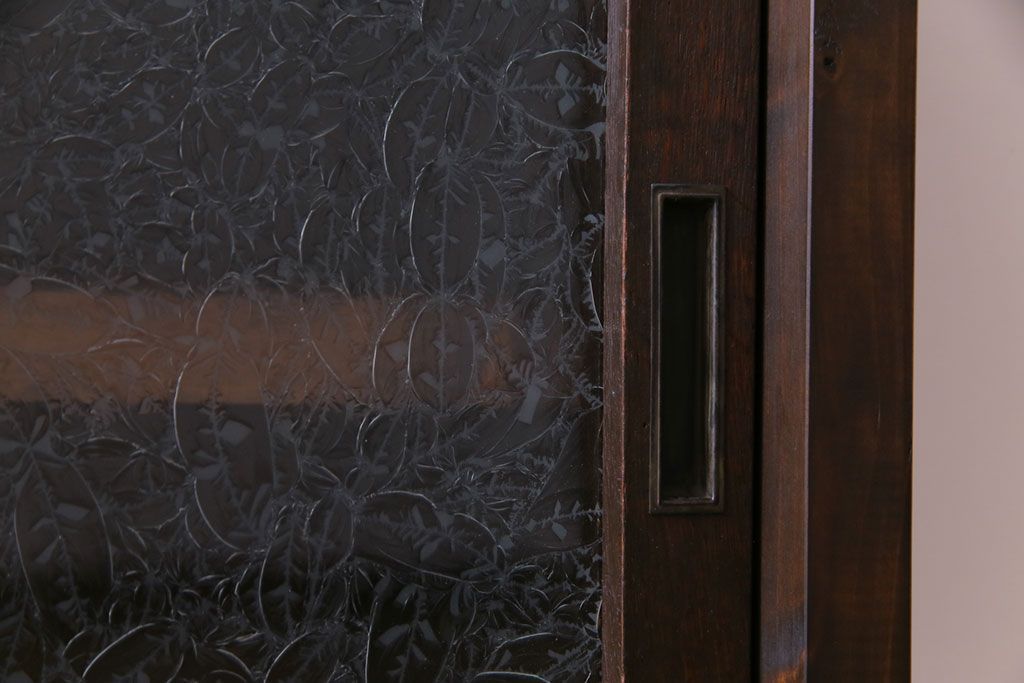 ラフジュ工房オリジナル　当時物色ガラス入り!　大正ロマンな建具を使った戸棚(収納棚、本箱)