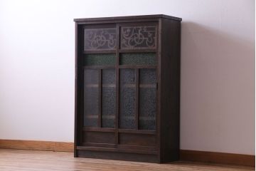 ラフジュ工房オリジナル　当時物色ガラス入り!　大正ロマンな建具を使った戸棚(収納棚、本箱)