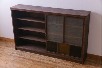 ラフジュ工房オリジナル　色ガラスが目を引くリメイクサイドボード(収納棚、戸棚)