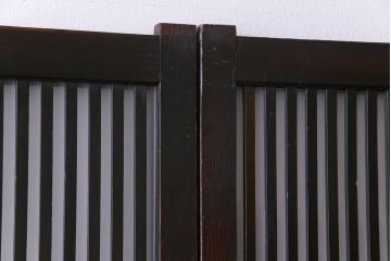 大正昭和初期　ガラス入り　燻された古い木が味わい深い麻の葉ガラス入り格子戸4枚セット(引き戸、建具)