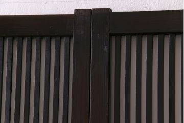 大正昭和初期　ガラス入り　燻された古い木が味わい深い麻の葉ガラス入り格子戸4枚セット(引き戸、建具)