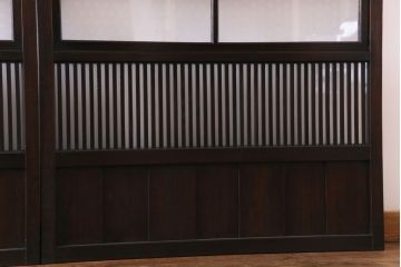 大正昭和初期　ガラス入り　燻された古い木が味わい深い麻の葉ガラス入り格子戸4枚セット(引き戸、建具)