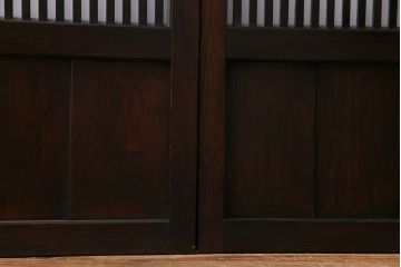 大正昭和初期　ガラス入り　燻された古い木が味わい深い麻の葉ガラス入り格子戸4枚セット(引き戸、建具)
