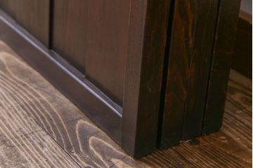 大正昭和初期　ガラス入り　燻された古い木が味わい深い麻の葉ガラス入り格子戸4枚セット(引き戸、建具)