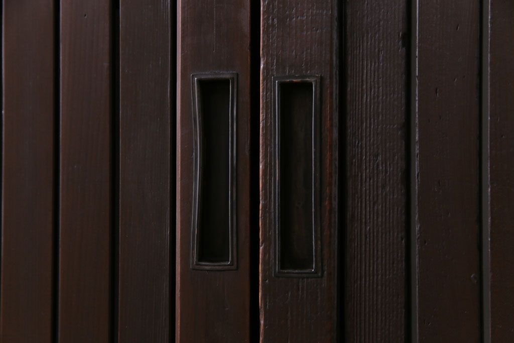 和製アンティーク　ガラス入り　和の風情を演出してくれる平格子戸2枚セット　(R-031430)