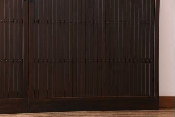 和製アンティーク　ガラス入り　和の風情を演出してくれる平格子戸2枚セット　(R-031430)