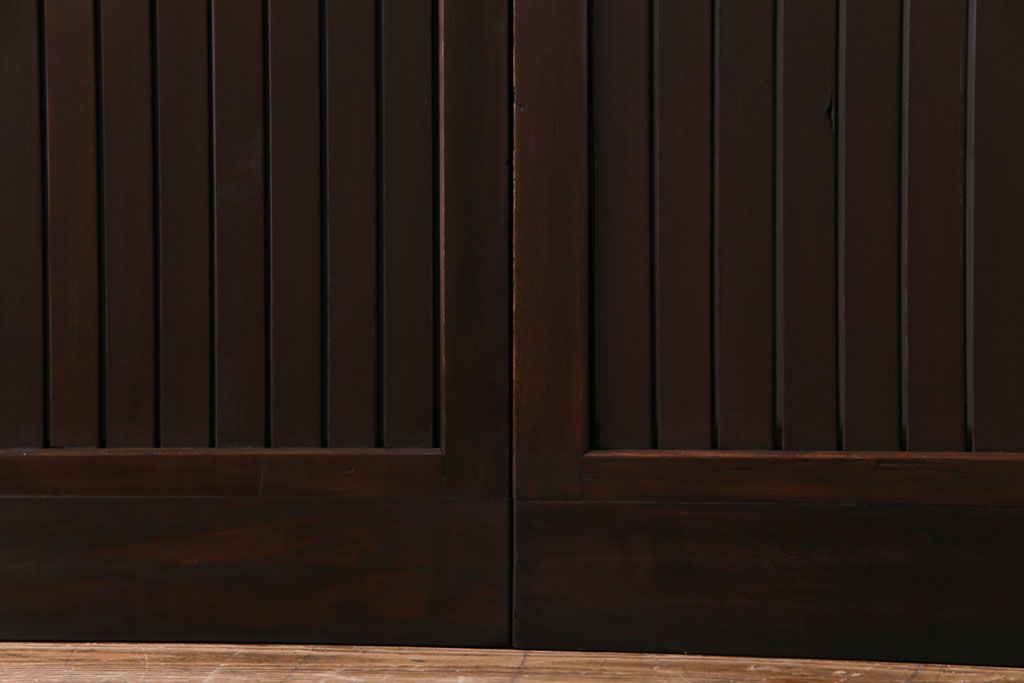 和製アンティーク　ガラス入り　和の風情を演出してくれる平格子戸2枚セット　(R-031430)