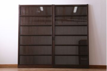 和製アンティーク　ガラス入り　和の風情を演出してくれる平格子戸2枚セット　(R-031430)