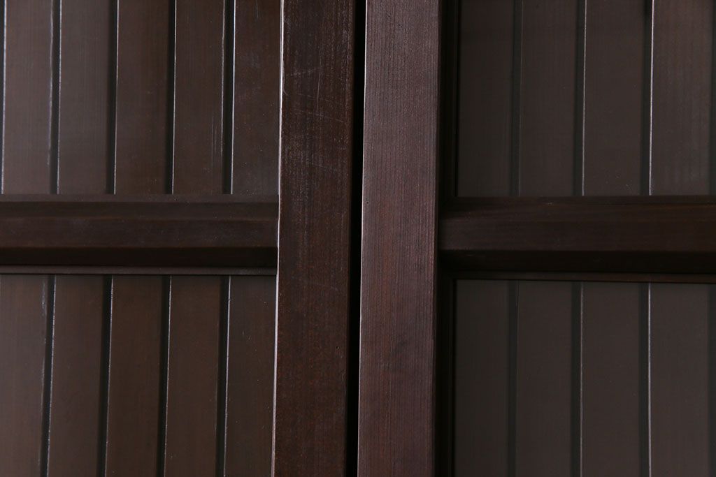 和製アンティーク　ガラス入り　和の風情を演出してくれる平格子戸2枚セット　(R-031430)