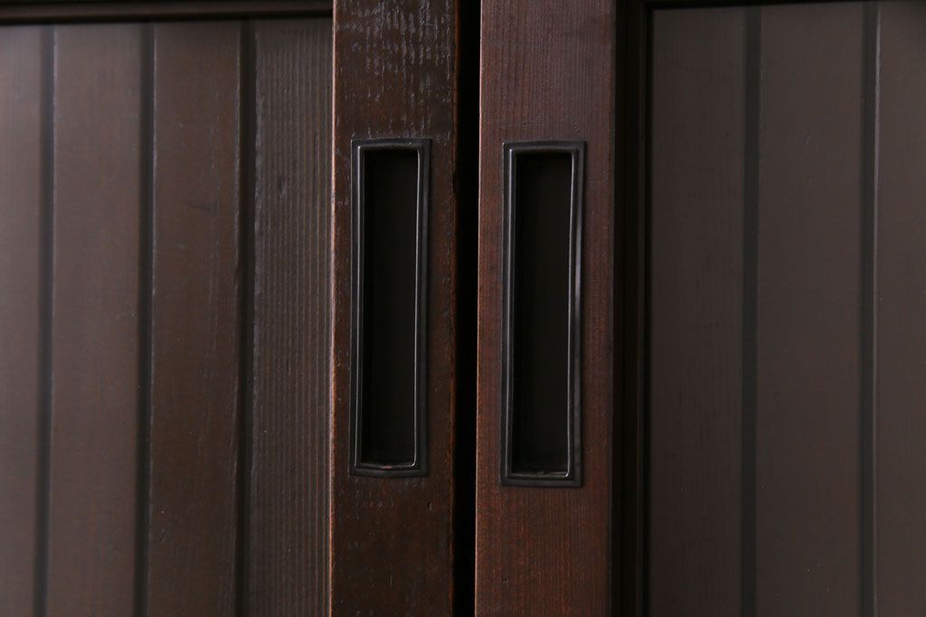 和製アンティーク　ガラス入り　和の風情を演出してくれる平格子戸2枚セット　(R-031430)