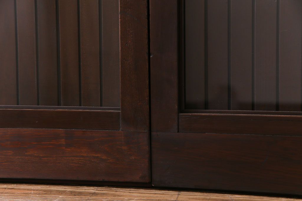 和製アンティーク　ガラス入り　和の風情を演出してくれる平格子戸2枚セット　(R-031430)