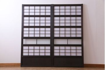 和製アンティーク　裏障子付き　ダイヤガラス　上品な和の雰囲気あふれる格子戸2枚セット(障子戸、引き戸、建具)