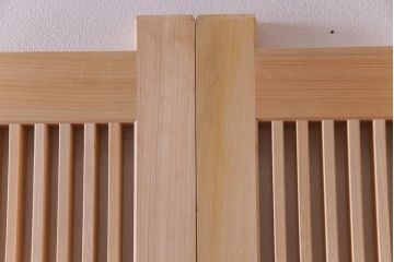 極上　新古品　ヒノキ材　麻の葉ガラス　明るく柔らかな木地が上品な吹き抜け格子戸4枚セット(引き戸)