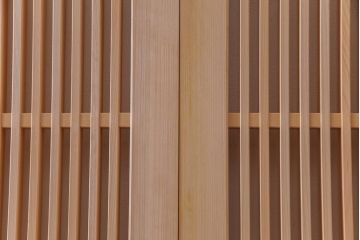 極上　新古品　ヒノキ材　麻の葉ガラス　明るく柔らかな木地が上品な吹き抜け格子戸4枚セット(引き戸)