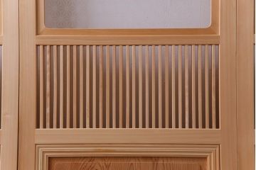 極上　新古品　ヒノキ材　麻の葉ガラス　明るく柔らかな木地が上品な吹き抜け格子戸4枚セット(引き戸)