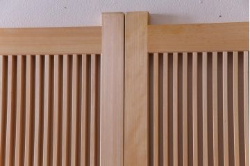 極上　新古品　ヒノキ材　麻の葉ガラス　明るく柔らかな木地が上品な吹き抜け格子戸4枚セット(引き戸)