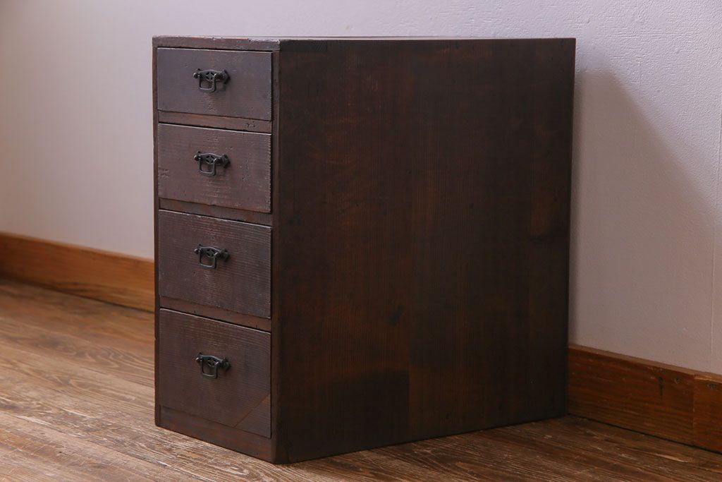 アンティーク家具　和製アンティーク　渋いヒノキの風合いが趣きある小引き出し(チェスト、収納)