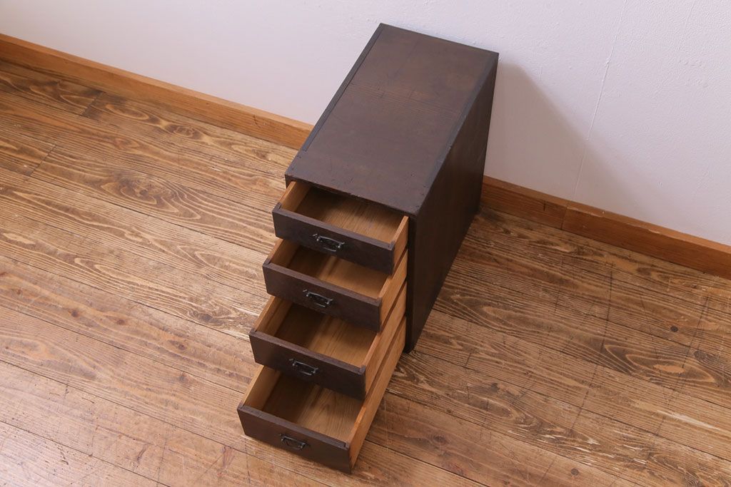 アンティーク家具　和製アンティーク　渋いヒノキの風合いが趣きある小引き出し(チェスト、収納)