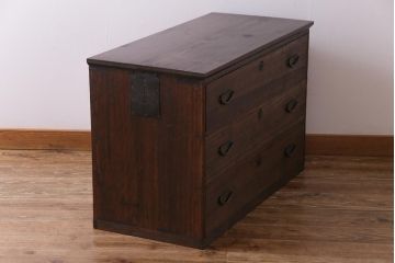 アンティーク家具　和製アンティーク　天板ヒノキ材　味わいのある木肌が魅力の時代箪笥ローボード(チェスト、衣装箪笥)