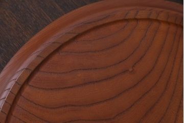 アンティーク　箱付き　ケヤキ製　雲雀刀　伎面　存在感のある彫刻盆(トレー)