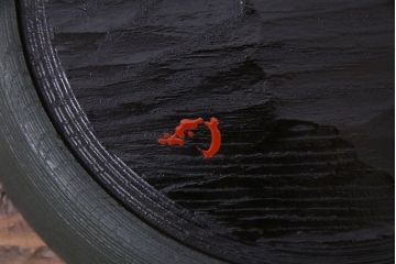 和製アンティーク　紅葉の図　共箱付き青漆丸型膳(お盆、漆器)5枚セット
