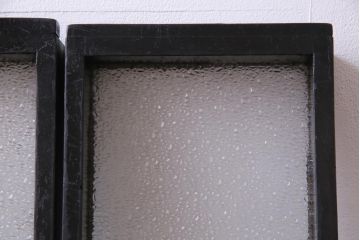 和製アンティーク　シックな色とレトロな風合いの小型フィックス窓(明り取り、はめ殺し)2枚セット