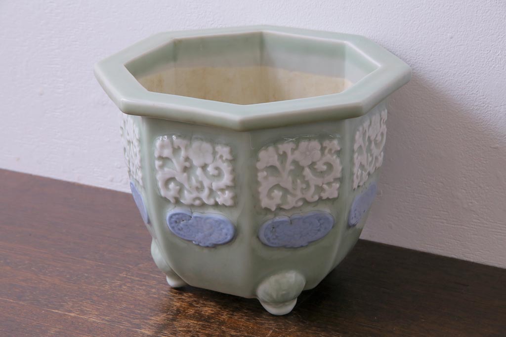 骨董「祖洞園池勝製」青磁鉢 祖洞園池勝製 陽刻