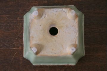 アンティーク雑貨　昭和レトロ　モダンな模様が目を引く青磁の植木鉢