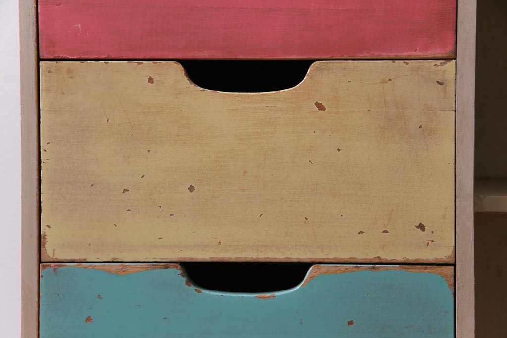 レトロ家具　昭和レトロ　パステルカラーの引き出しが愛らしい収納棚(引き出し)