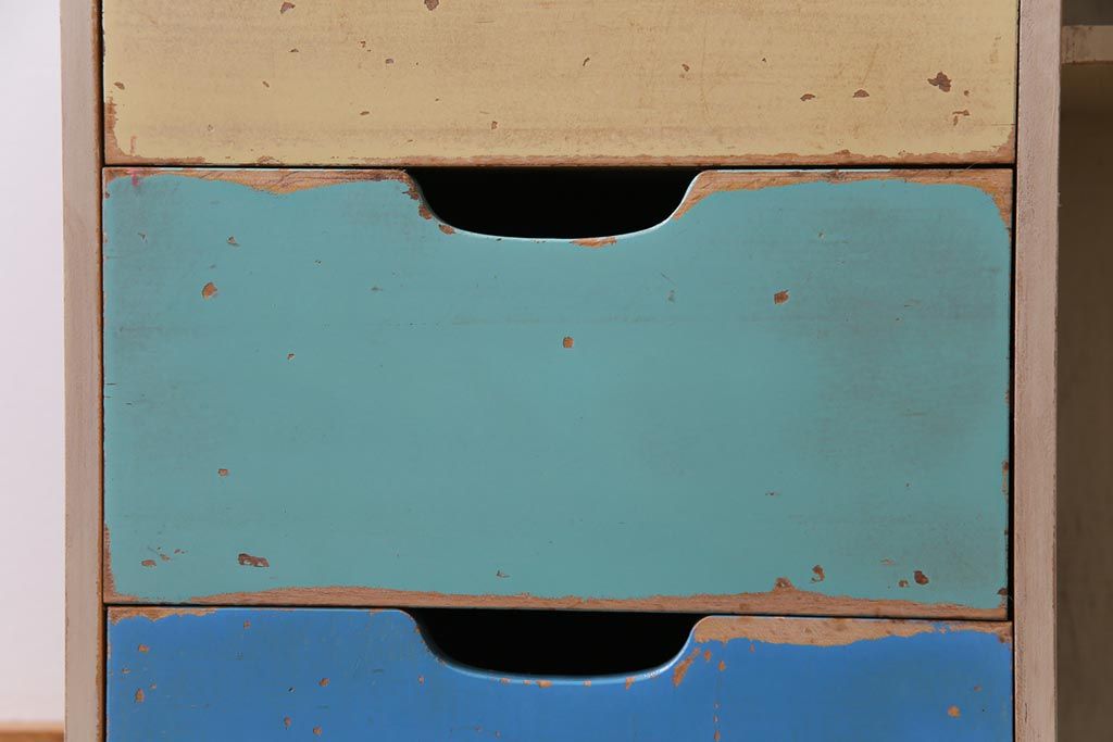 レトロ家具　昭和レトロ　パステルカラーの引き出しが愛らしい収納棚(引き出し)