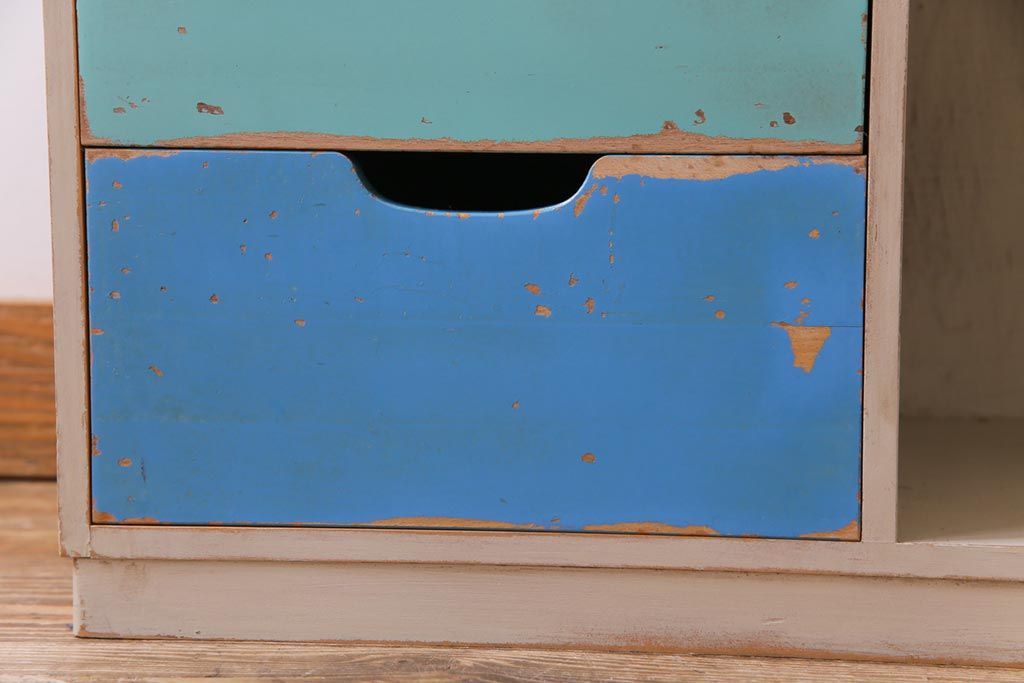 レトロ家具　昭和レトロ　パステルカラーの引き出しが愛らしい収納棚(引き出し)