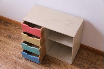レトロ家具　昭和レトロ　パステルカラーの引き出しが愛らしい収納棚(引き出し)