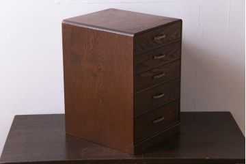 レトロ家具　昭和レトロ　素朴で温かみのあるナラ材の小引き出し(小物収納、卓上収納)