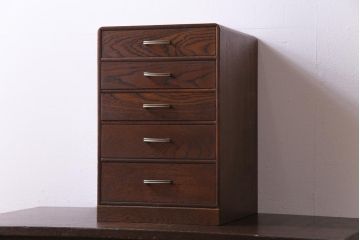 レトロ家具　昭和レトロ　素朴で温かみのあるナラ材の小引き出し(小物収納、卓上収納)