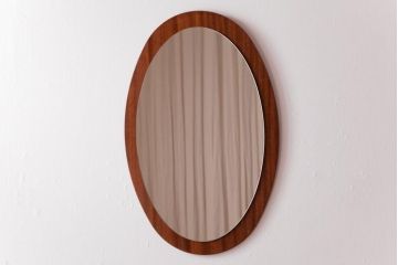 アンティーク雑貨　北欧家具　チーク材　シンプルなオーバル型の壁掛けミラー(鏡)