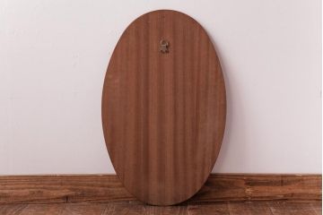 アンティーク雑貨　北欧家具　チーク材　シンプルなオーバル型の壁掛けミラー(鏡)
