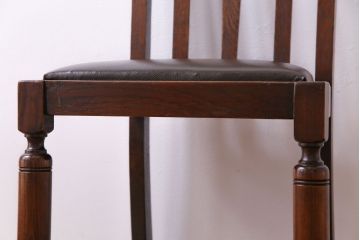 アンティーク家具　イギリスアンティーク　オーク材　挽き物の脚が目を引くダイニングチェア(ワークチェア、椅子)(1)