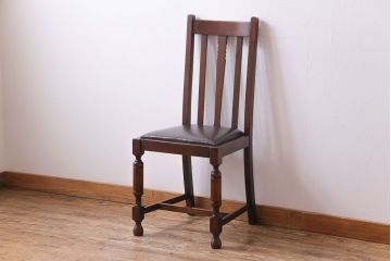 アンティーク家具　イギリスアンティーク　オーク材　挽き物の脚が目を引くダイニングチェア(ワークチェア、椅子)(1)