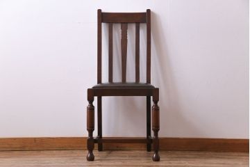 アンティーク家具　イギリスアンティーク　オーク材　挽き物の脚が目を引くダイニングチェア(ワークチェア、椅子)(2)