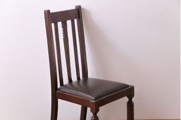 アンティーク家具　イギリスアンティーク　オーク材　挽き物の脚が目を引くダイニングチェア(ワークチェア、椅子)(2)
