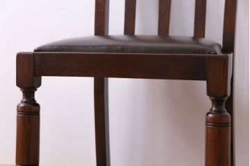 アンティーク家具　イギリスアンティーク　オーク材　挽き物の脚が目を引くダイニングチェア(ワークチェア、椅子)(2)