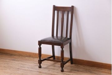 アンティーク家具　イギリスアンティーク　オーク材　挽き物の脚が目を引くダイニングチェア(ワークチェア、椅子)(2)