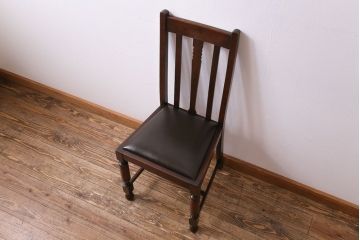 アンティーク家具　イギリスアンティーク　オーク材　挽き物の脚が目を引くダイニングチェア(ワークチェア、椅子)(2)